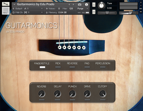 Guitarmonics - Kontakt acoustic guitar sample library user interface