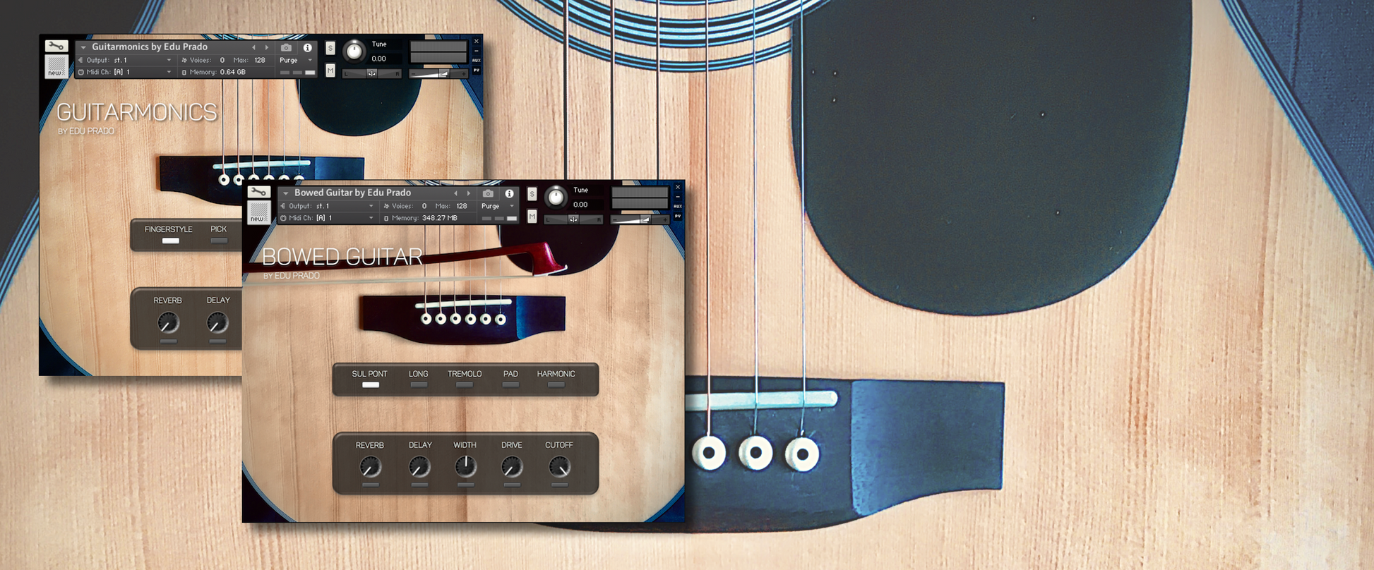 Extended Guitar Bundle - Kontakt Guitar libraries - Bowed Guitar and Guitarmonics user interface